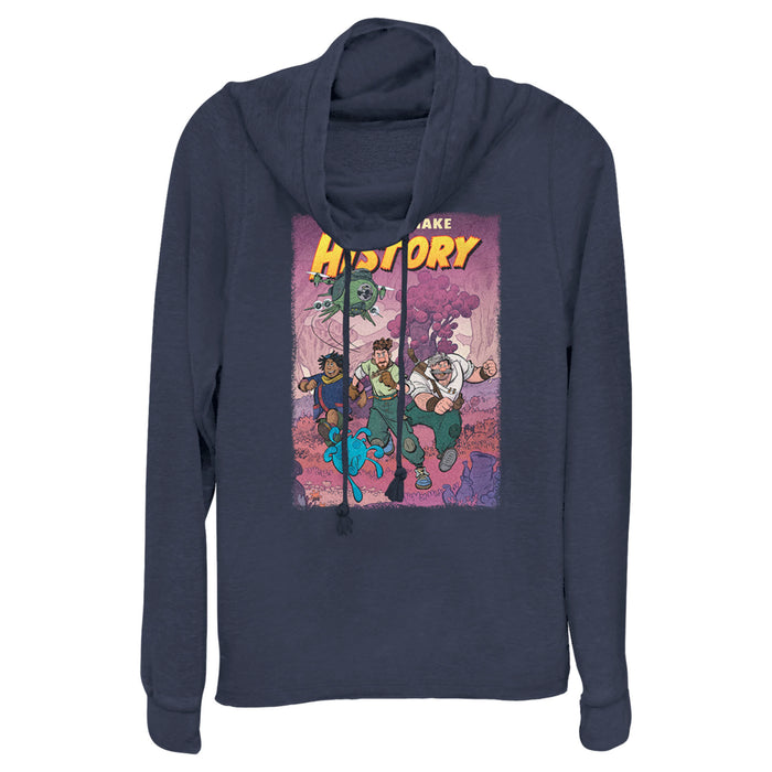 fifth sun Junior's Strange World Let's Go Make History Cowl Neck Sweatshirt