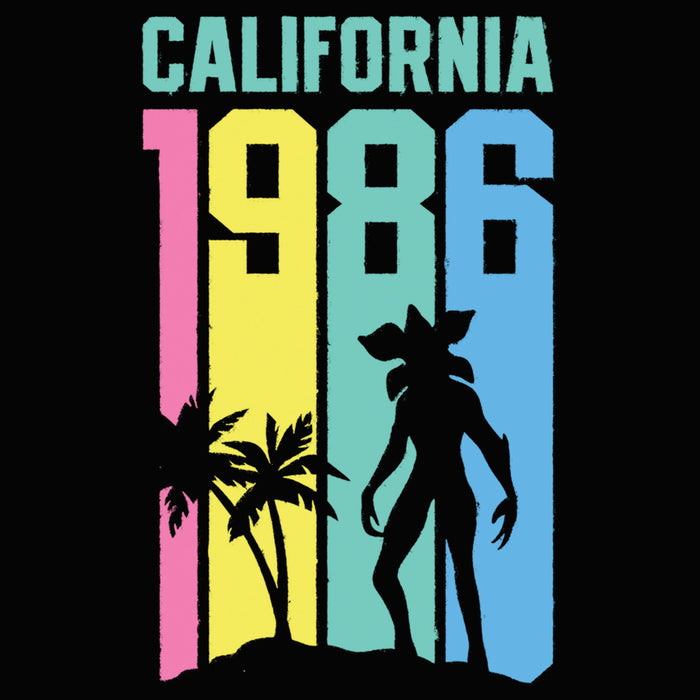 Fifth Sun Junior's Stranger Things California 1986 Rainbow Stripe Demogorgon Racerback Tank Top