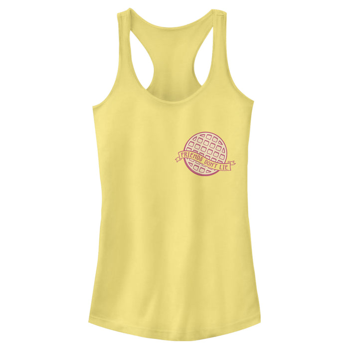 fifth sun Junior's Stranger Things Friends Don't Lie Waffle Badge Racerback Tank Top