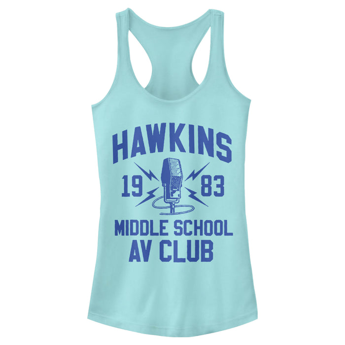 fifth sun Junior's Stranger Things Hawkins AV Club 1983 Racerback Tank Top
