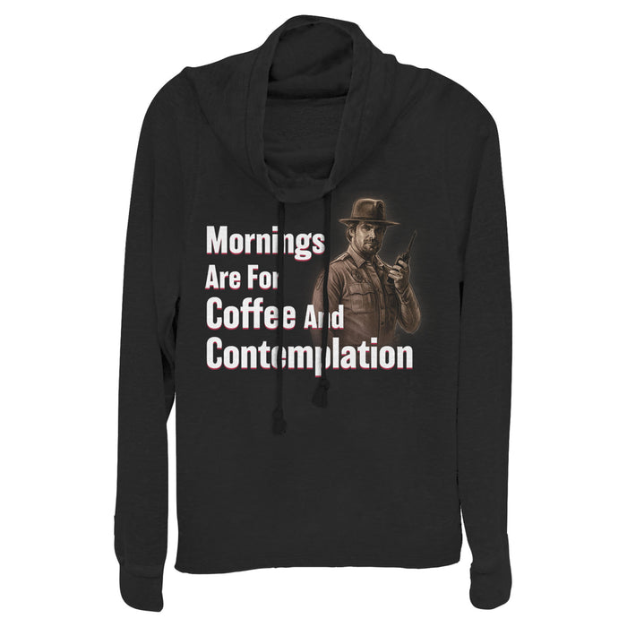 fifth sun Junior's Stranger Things Hopper Coffee and Contemplation Cowl Neck Sweatshirt