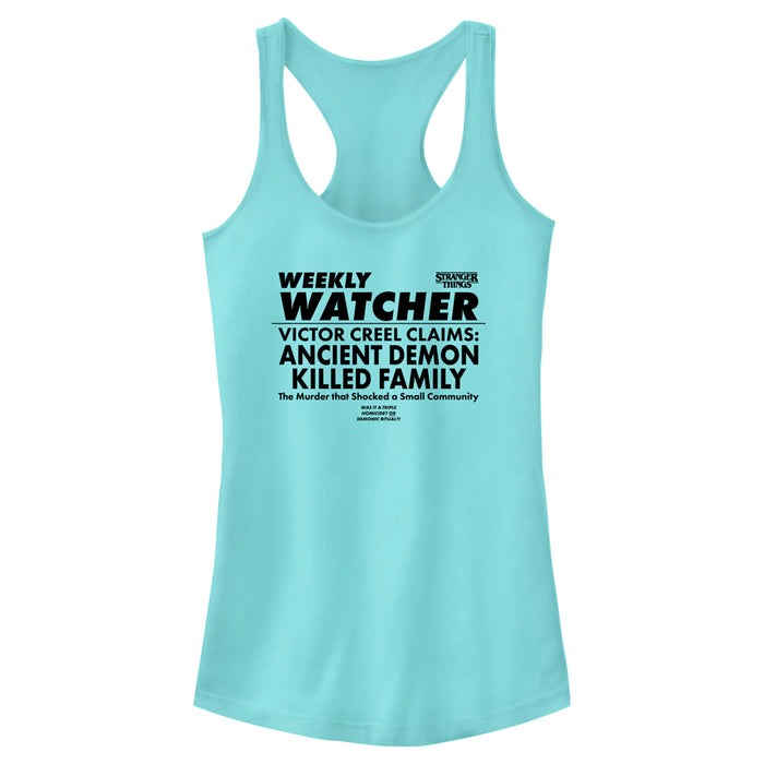 fifth sun Junior's Stranger Things Newspaper Weekly Watcher Racerback Tank Top