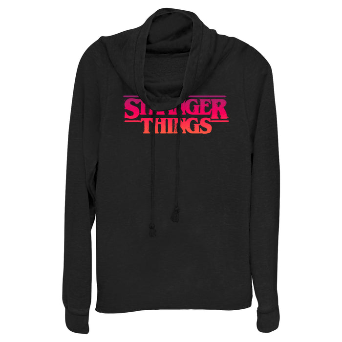 fifth sun Junior's Stranger Things Pink Logo Cowl Neck Sweatshirt