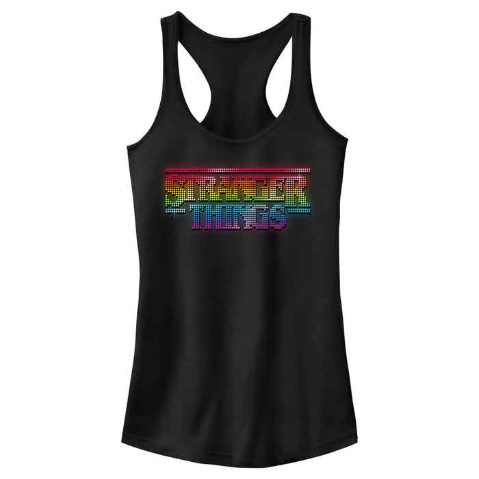 fifth sun Junior's Stranger Things Sparkling Rainbow Logo Racerback Tank Top