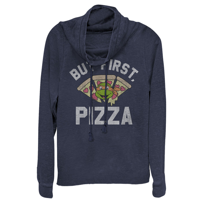 fifth sun Junior's Teenage Mutant Ninja Turtles But First Pizza Cowl Neck Sweatshirt