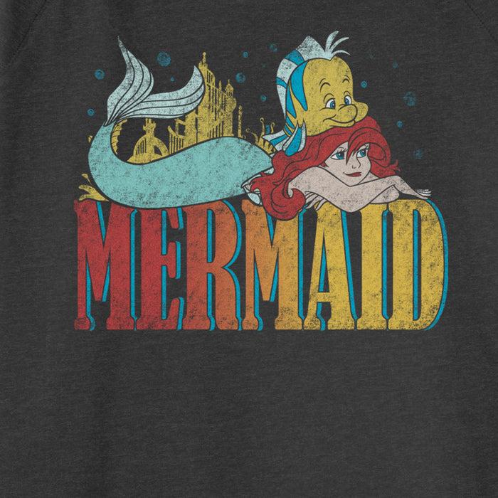 Fifth Sun Junior's The Little Mermaid Ariel And Flounder Distressed Logo Sweatshirt