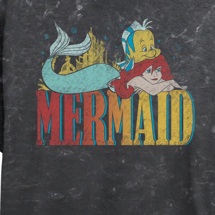 Fifth Sun Junior's The Little Mermaid Ariel And Flounder Distressed Logo T-Shirt