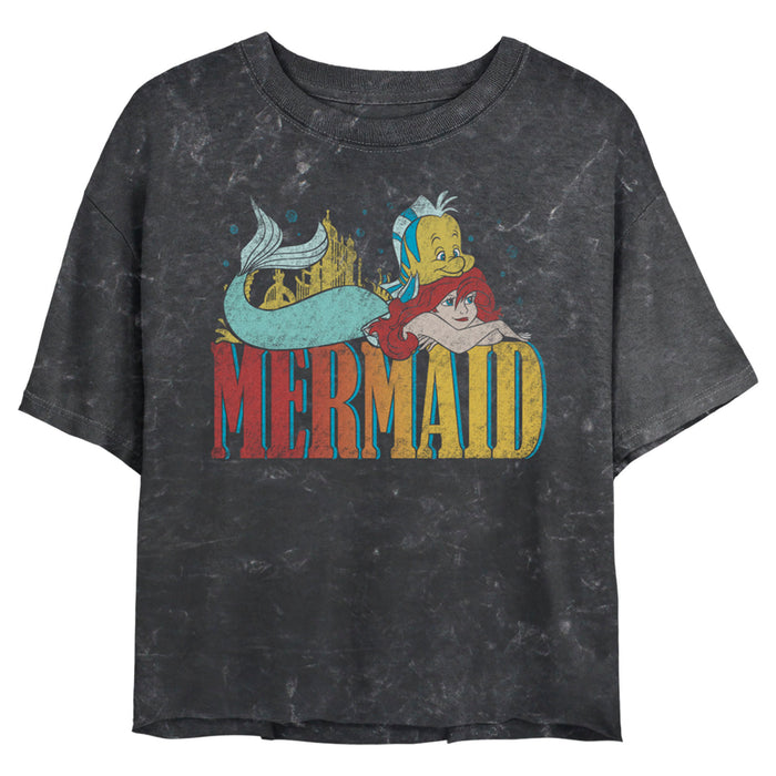 fifth sun Junior's The Little Mermaid Ariel and Flounder Distressed Logo T-Shirt