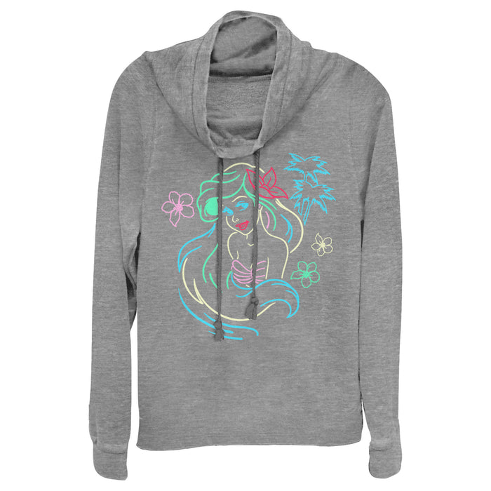 fifth sun Junior's The Little Mermaid Ariel Neon Light Print Cowl Neck Sweatshirt