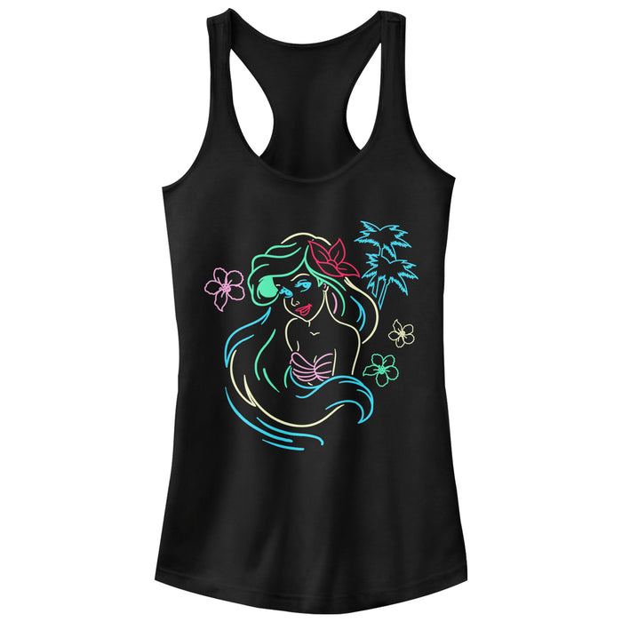 fifth sun Junior's The Little Mermaid Ariel Neon Light Print Racerback Tank Top