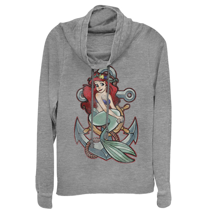Fifth Sun Junior's The Little Mermaid Ariel Vintage Anchor Cowl Neck Sweatshirt