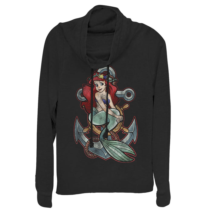 Fifth Sun Junior's The Little Mermaid Ariel Vintage Anchor Cowl Neck Sweatshirt