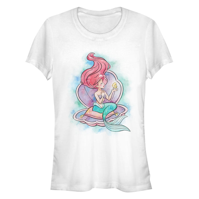 fifth sun Junior's The Little Mermaid Shell Watercolor Print T-Shirt