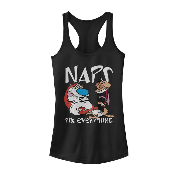 fifth sun Junior's The Ren & Stimpy Show Naps Fix Everything Racerback Tank Top