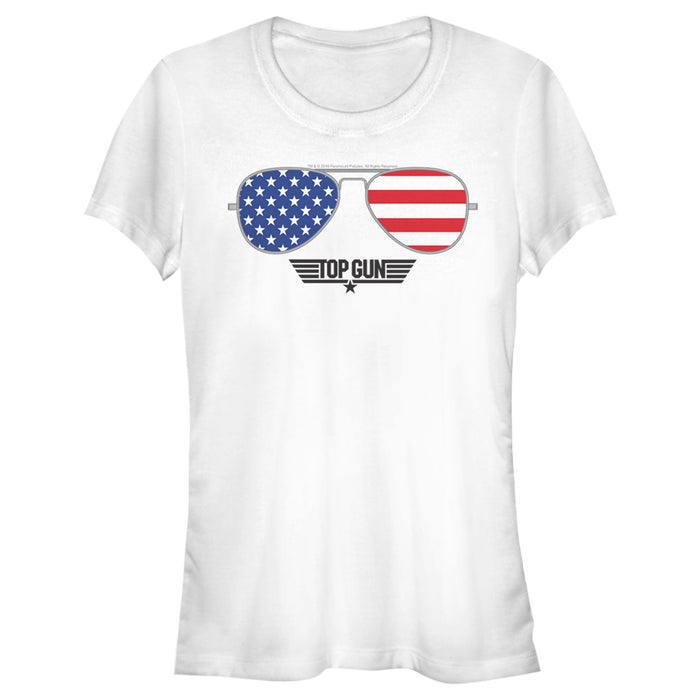 fifth sun Junior's Top Gun American Flag Aviator Sunglasses Logo T-Shirt