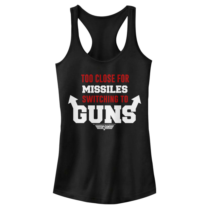fifth sun Junior's Top Gun Too Close for Missiles Switching to Guns Racerback Tank Top