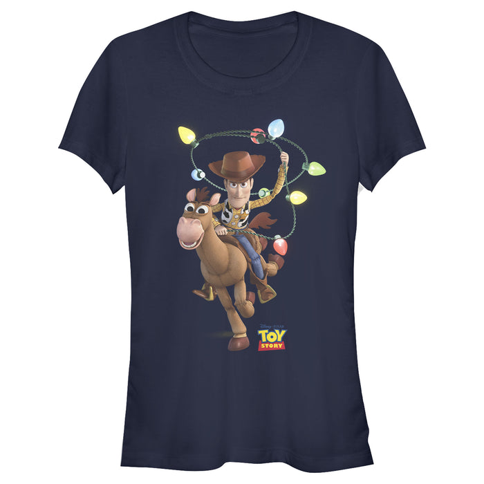 fifth sun Junior's Toy Story Christmas Light Woody Lasso T-Shirt