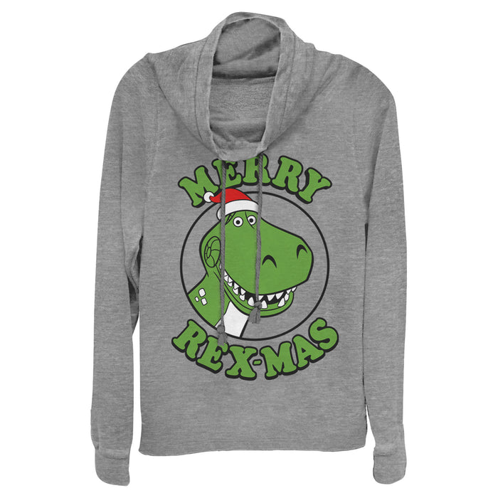 fifth sun Junior's Toy Story Christmas Santa Rex Cowl Neck Sweatshirt