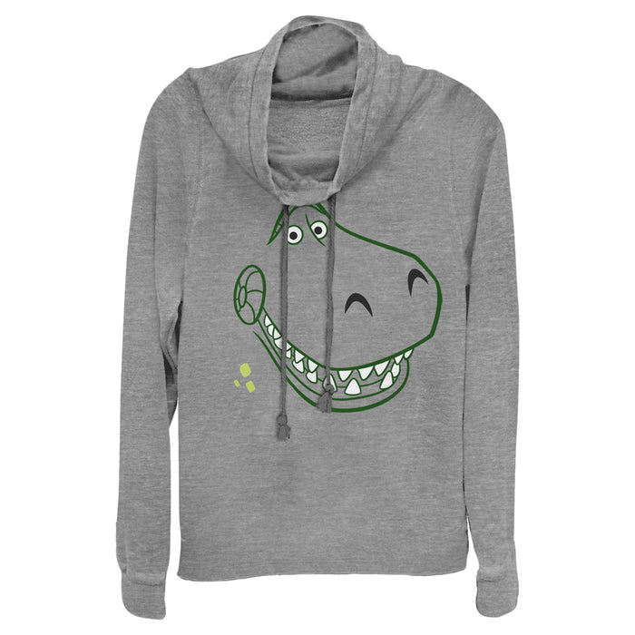 fifth sun Junior's Toy Story Grinning Rex Face Cowl Neck Sweatshirt