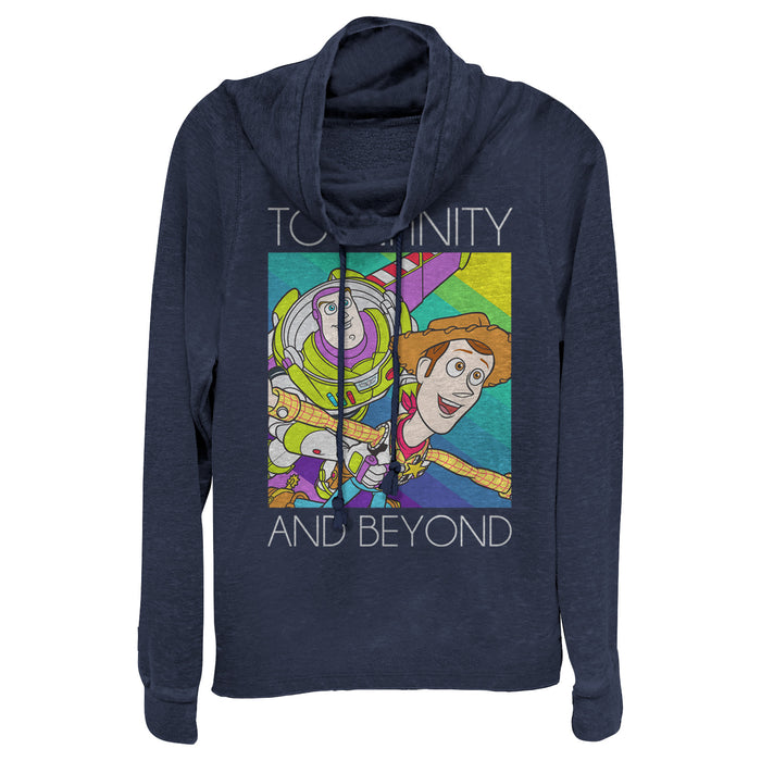 fifth sun Junior's Toy Story Infinity and Beyond Rainbow Cowl Neck Sweatshirt