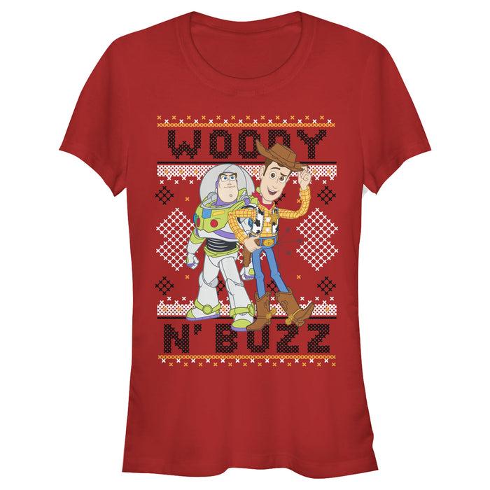 fifth sun Junior's Toy Story Ugly Christmas Woody & Buzz T-Shirt