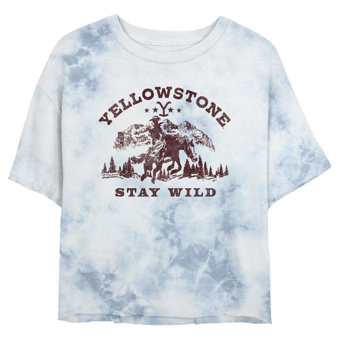 fifth sun Junior's Yellowstone Distressed Landscape Stay Wild T-Shirt