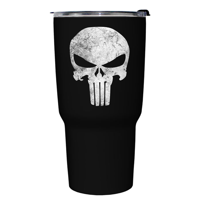 Fifth Sun Marvel Punisher Distressed Skull Logo Stainless Steel Tumbler With Lid