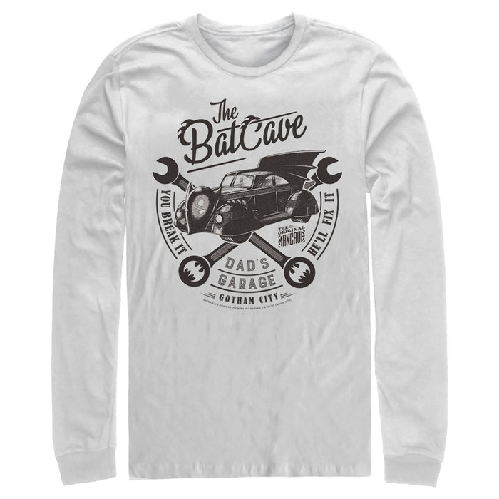 fifth sun Men's Batman Bat Cave Dad's Garage Long Sleeve Shirt