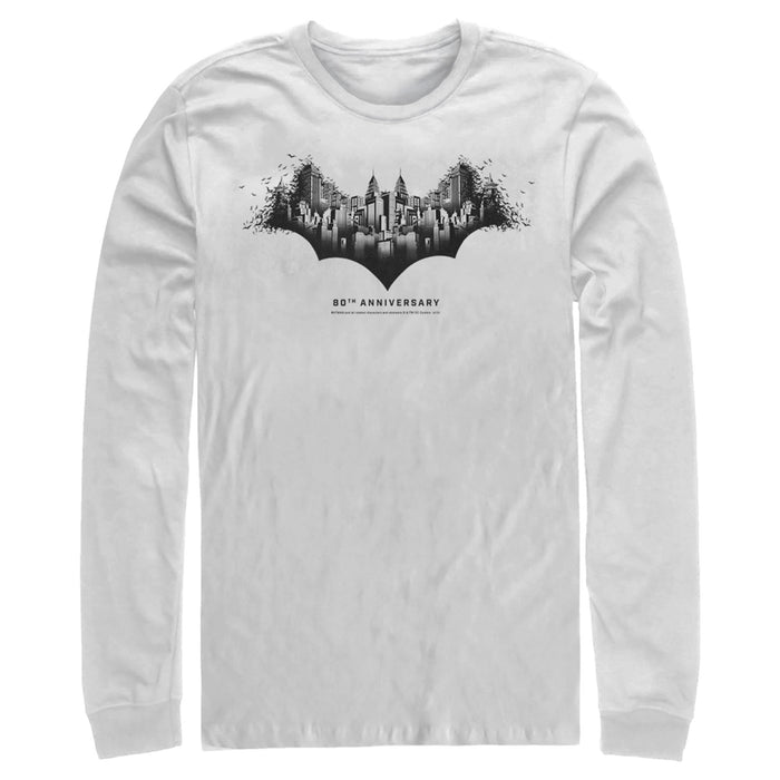 fifth sun Men's Batman Gotham Skyline Bat Shape Long Sleeve Shirt