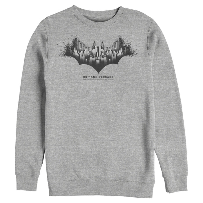 fifth sun Men's Batman Gotham Skyline Bat Shape Sweatshirt