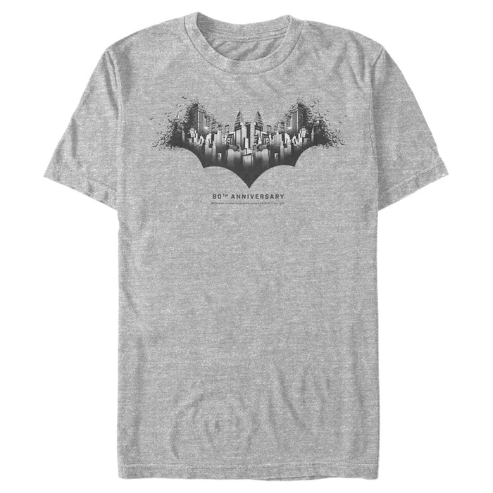 Fifth Sun Men's Batman Gotham Skyline Bat Shape T-Shirt