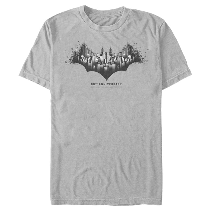 Fifth Sun Men's Batman Gotham Skyline Bat Shape T-Shirt