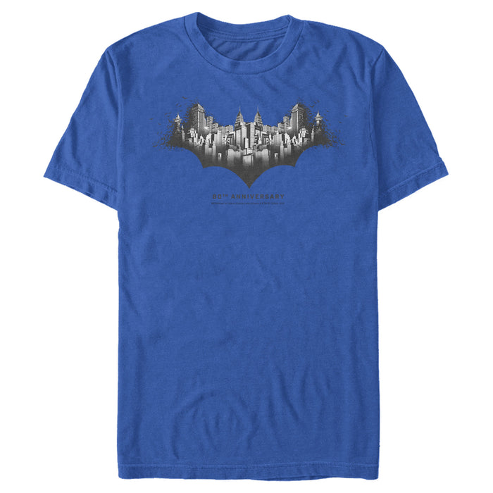 Fifth Sun Men's Batman Gotham Skyline Bat Shape T-Shirt