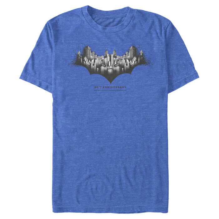 fifth sun Men's Batman Gotham Skyline Bat Shape T-Shirt