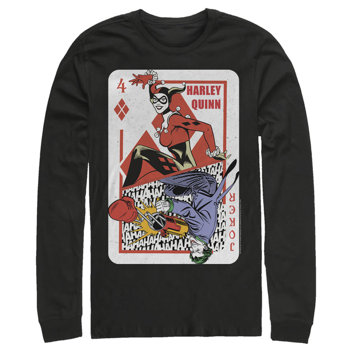 Fifth Sun Men's Batman Harley Quinn Joker Poker Card Long Sleeve Shirt