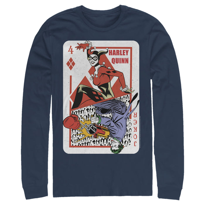 fifth sun Men's Batman Harley Quinn Joker Poker Card Long Sleeve Shirt