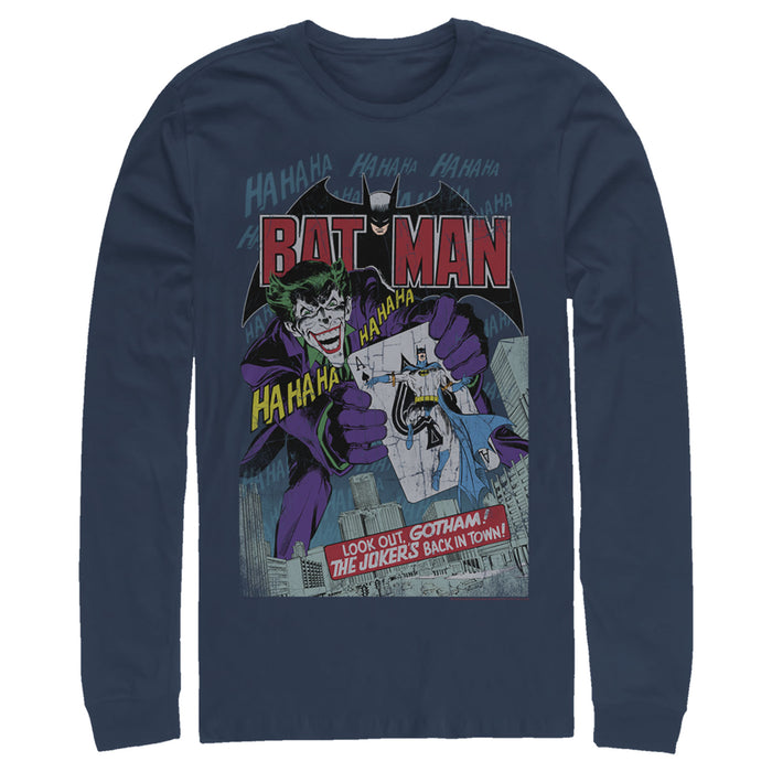 fifth sun Men's Batman Joker Vintage Card Long Sleeve Shirt