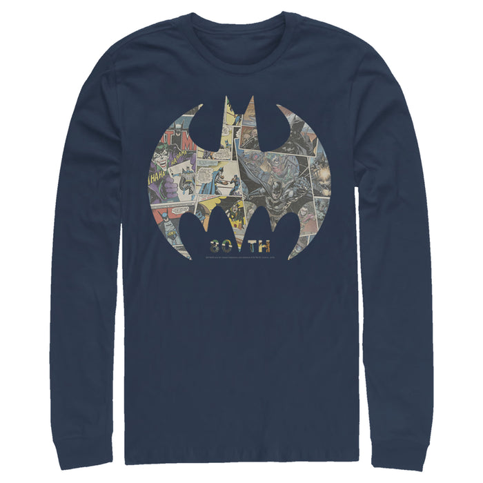 fifth sun Men's Batman Shield Logo Comic 80th Anniversary Long Sleeve Shirt