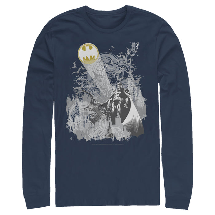 fifth sun Men's Batman Signal in the Sky Long Sleeve Shirt