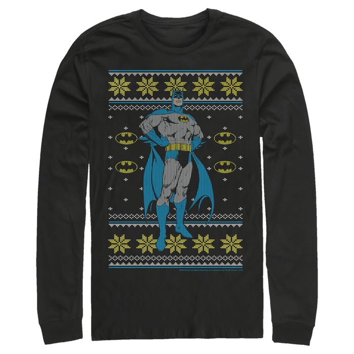 Fifth Sun Men's Batman Ugly Christmas Dark Knight Pose Long Sleeve Shirt