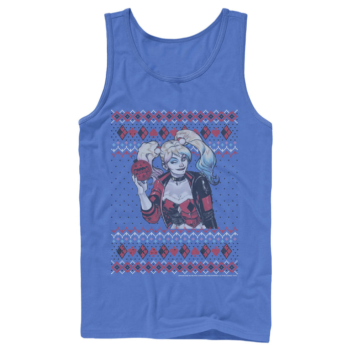 fifth sun Men's Batman Ugly Christmas Harley Quinn Tank Top