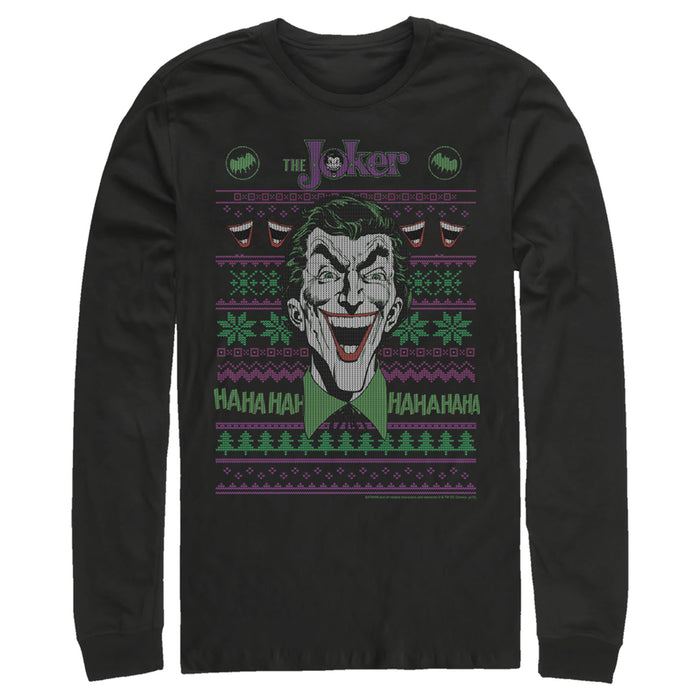 Fifth Sun Men's Batman Ugly Christmas Joker Laugh Long Sleeve Shirt