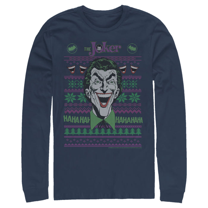 fifth sun Men's Batman Ugly Christmas Joker Laugh Long Sleeve Shirt