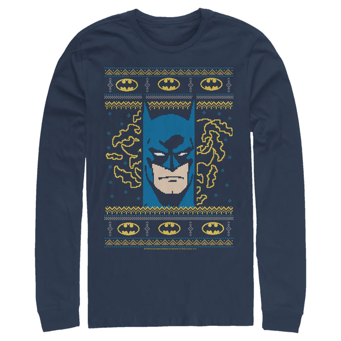 fifth sun Men's Batman Ugly Christmas Masked Hero Long Sleeve Shirt