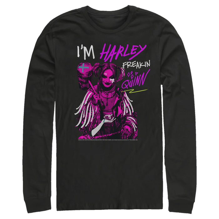 fifth sun Men's Birds of Prey Harley Freakin' Quinn Cartoon Long Sleeve Shirt