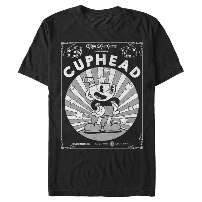 fifth sun Men's Cuphead Black and White Poster T-Shirt