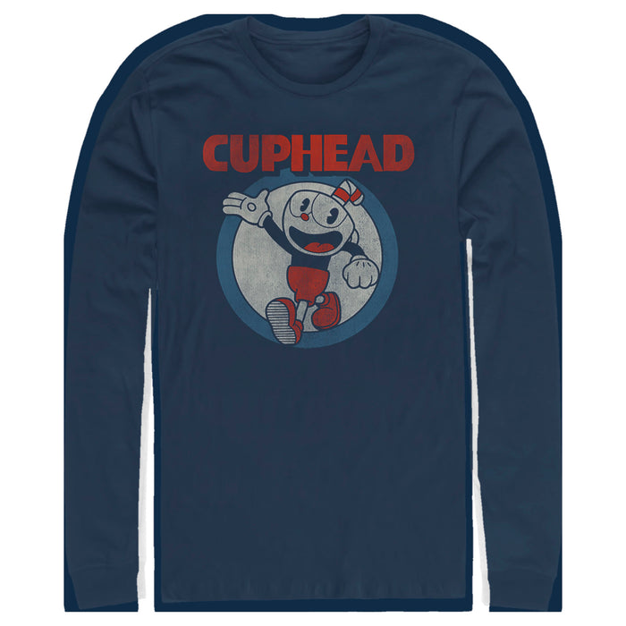 fifth sun Men's Cuphead Smile and Wave Distressed Long Sleeve Shirt