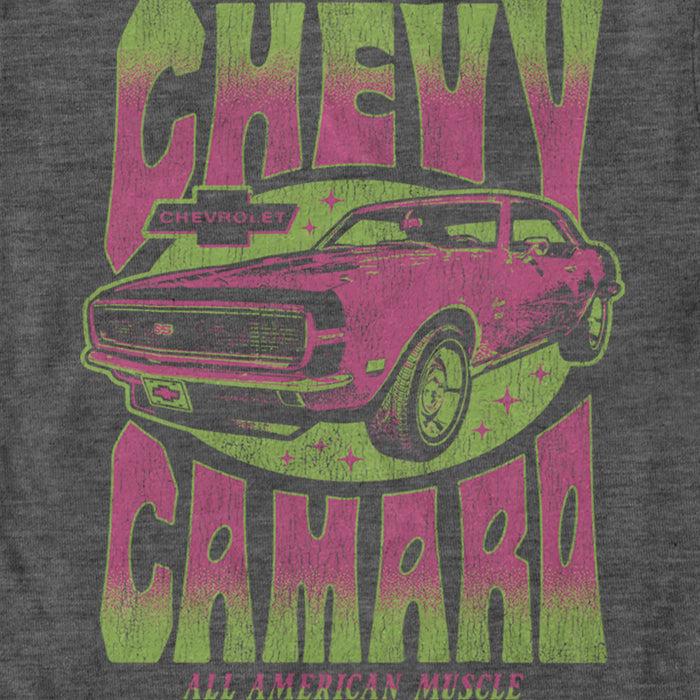 Fifth Sun Men's General Motors Retro Pink And Green Chevy Camaro T-Shirt