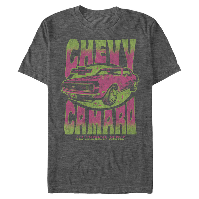 fifth sun Men's General Motors Retro Pink and Green Chevy Camaro T-Shirt