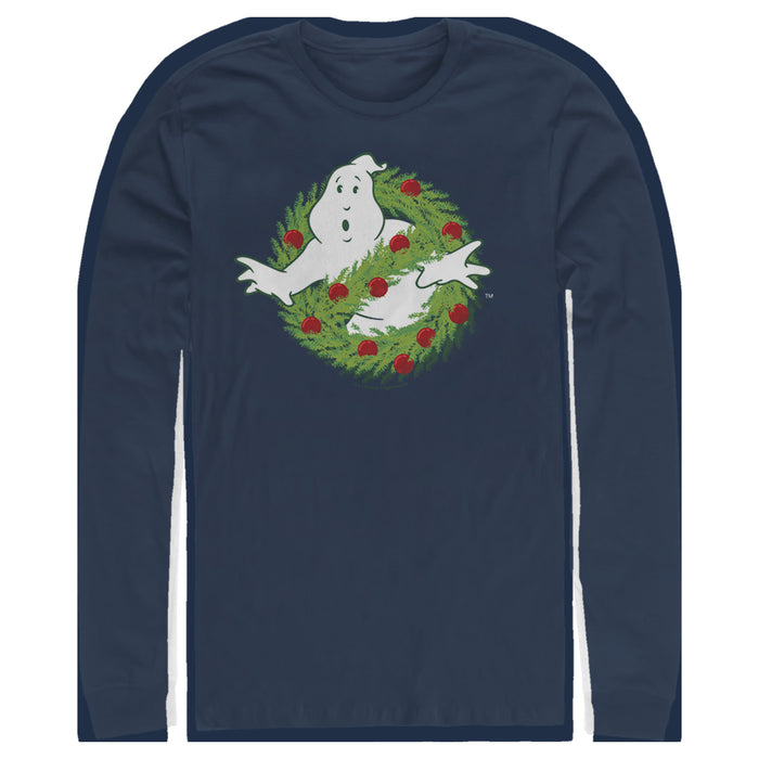 fifth sun Men's Ghostbusters Christmas Wreath Logo Long Sleeve Shirt
